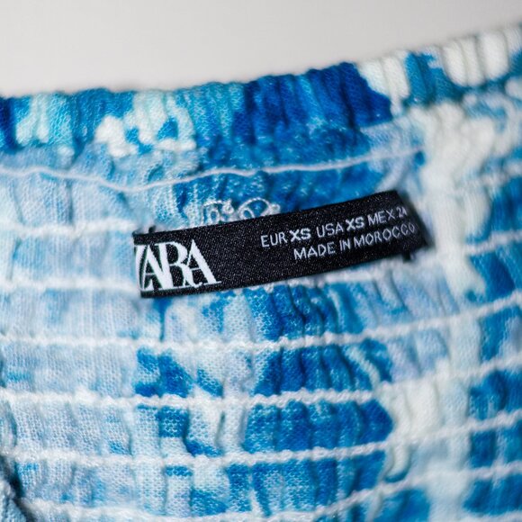 Zara Blue Floral Print Shoulder Tie Tank Cropped - Picture 2 of 3